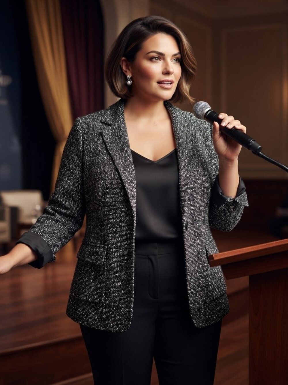 Coldwater Creek Black White Tweed Wool Blend Blazer Size 1X Academia